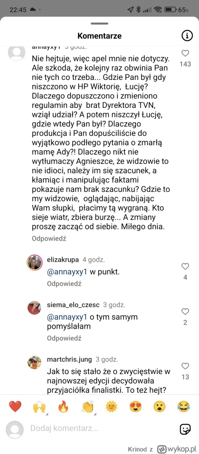 Krinod - @paulina0320: tymczasem w komentarzach odnośnie tego apelu o niehejtowanie J...