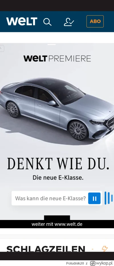Poludnik20 - Reklama wśród tekstu na stronie niemieckiego dziennika „Die Welt”, by wy...