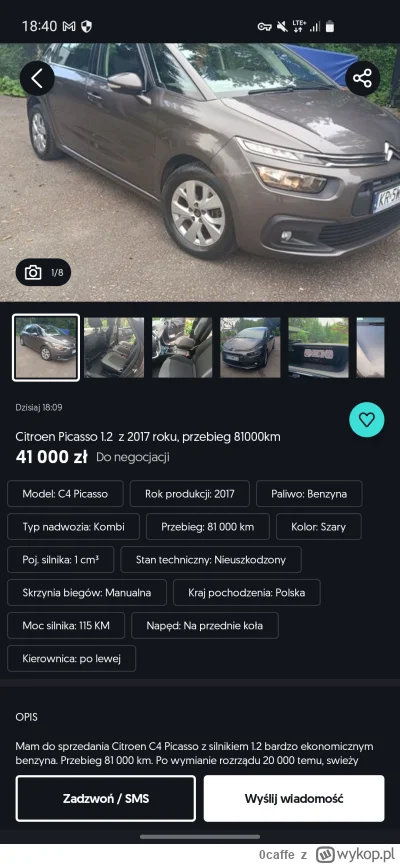 0caffe - 41tys za ośmioletni samochód? Komuś się chyba pomyliło, że miało być 14 xD

...