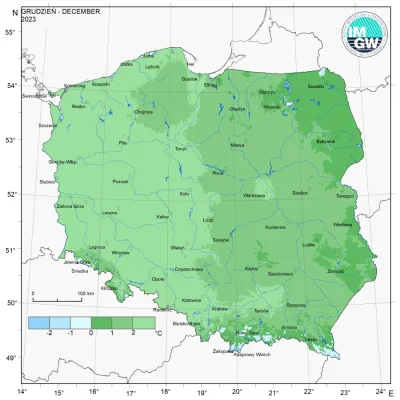 pijmleko - Średnia obszarowa temperatura powietrza w grudniu 2023 r. wyniosła w Polsc...