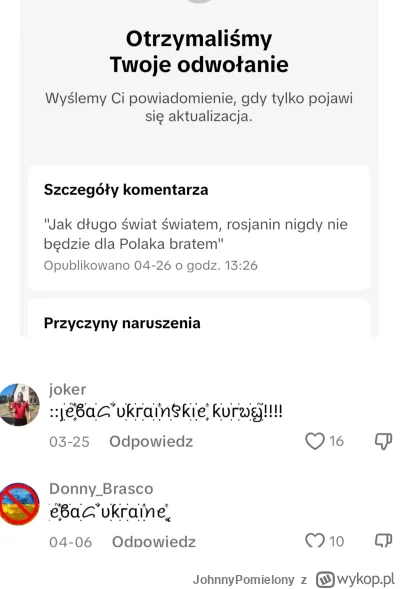 JohnnyPomielony - Komentarz na tiktoku "Rosjanin nigdy nie będzie dla Polaka bratem" ...