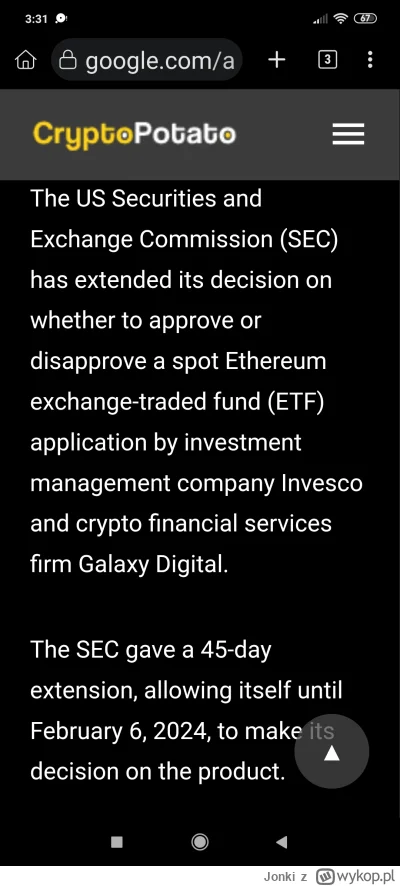 Jonki - SEC przesuwa termin podjęcia decyzji w sprawie ETF-a ETH do 6 lutego.

https:...