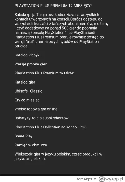 tomekpz - Przycebuliłem i kupiłem se ***** dostęp do konta z PlayStation Plus Premium...