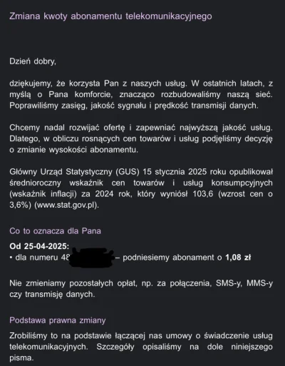 SzarakGieldowy - Nie widziałem, że umowy abonamentu są również indeksowane inflacją. ...