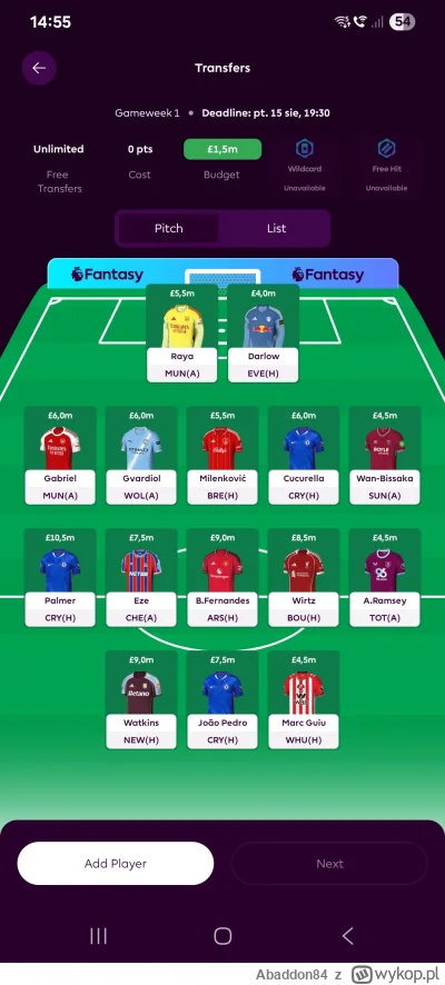 Abaddon84 - #fpl Co wy na to? Chętnie przyjmę krytykę przed startem i propozycję ulep...