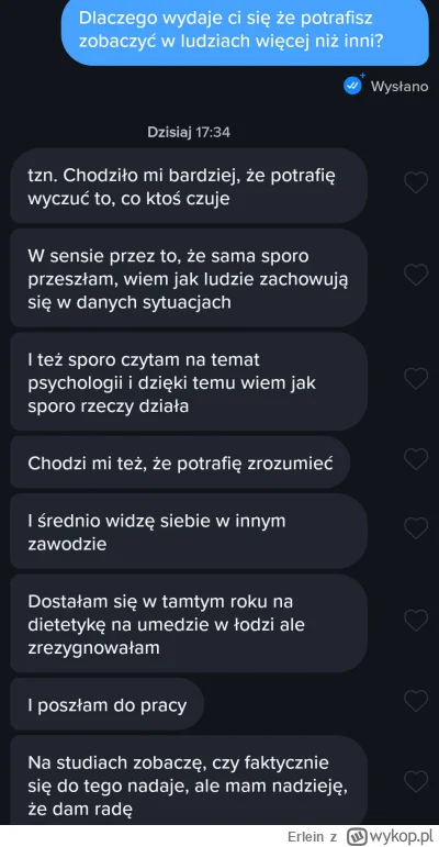 Erlein - Kontynuujemy rozmowę z przyszłą panią psycholog z #tinder . Co jej odpisać? ...