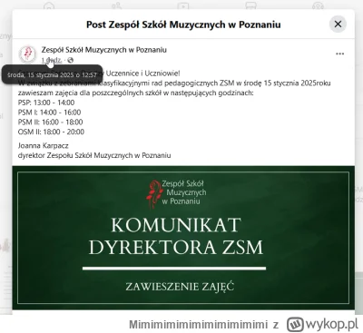 Mimimimimimimimimimimi - O 12:57 Zespół Szkół Muzycznych w Poznaniu informuje na face...