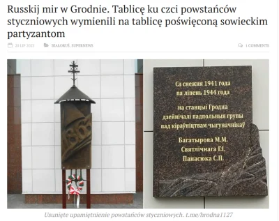 szurszur - W  Grodnie usunieto upamietnienie Powstańców Styczniowych  i ustawiono tab...