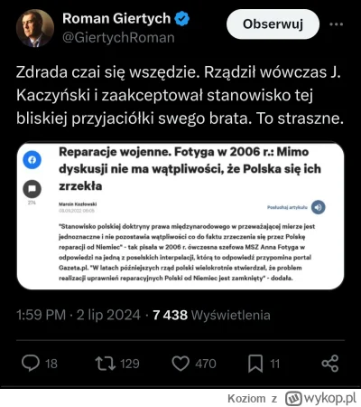 Koziom - Twitter teraz: Rerererererere Tusk się zrzekł reperacji wojennych!!! TO MA B...