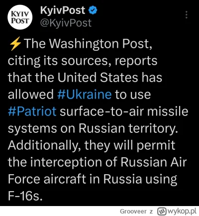 Grooveer - Według Washington Post USA pozwoliły Ukrainie używać systemów Patriot do d...