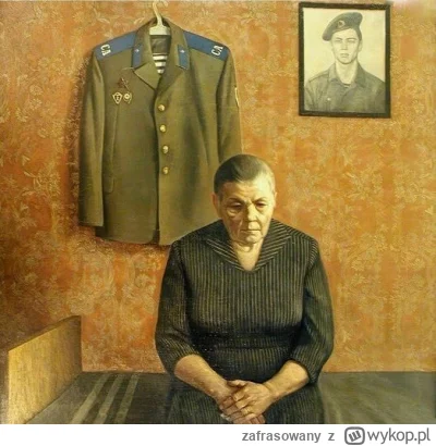 zafrasowany - "Wnuczek umarł w Afganistanie". Namalował Valentin Chekmasov, ZSRR, 198...