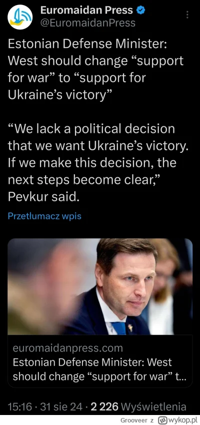 Grooveer - Minister obrony Estonii zarzuca zachodowi, że nie podjął jeszcze decyzji o...