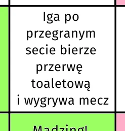 M.....7 - IGA MUSISZ!

8 ostatnich trzysetowych meczów wygrała Iga, oby byl dzisiaj 9...