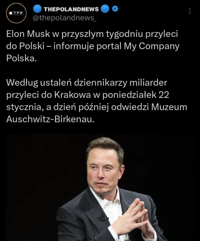 WykopowyInterlokutor - Elon Musk w przyszłym tygodniu przyleci do Polski.

#elonmusk ...