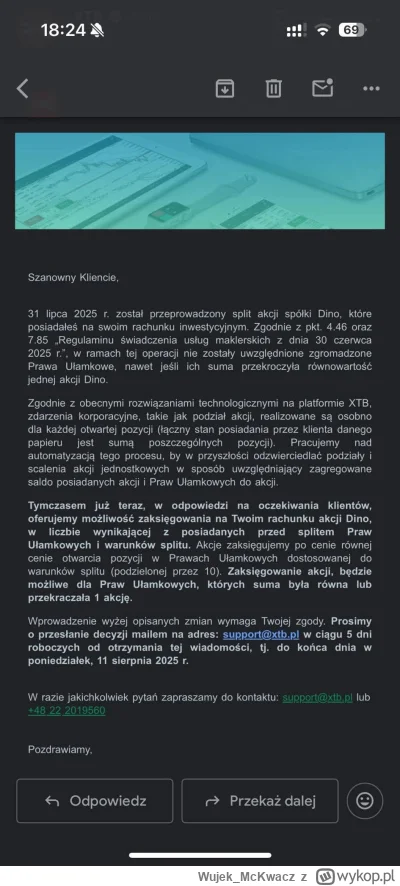 Wujek_McKwacz - #gielda Nie mój mail, ale widać XTB coś zaczyna działać