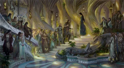 Apaturia - Donato Giancola, Beren and Luthien in the court of Thingol and Melian (ole...