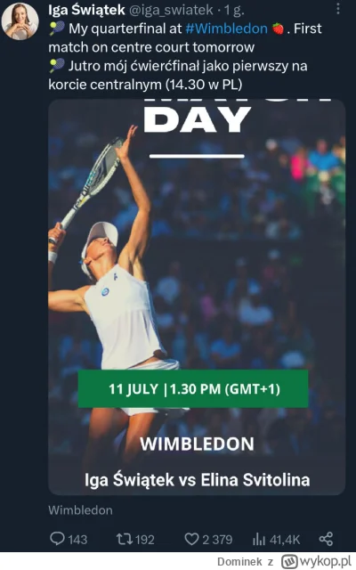 Dominek - Kto wierzy, że Iga zagra w półfinale, daje plusa <truskawka>

#tenis