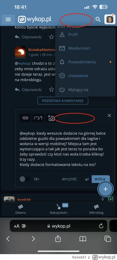 forest23 - @wykop: kiedy wreszcie dodacie na górnej belce w wersji mobilnej oddzielne...