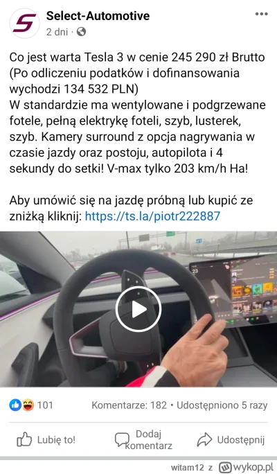 witam12 - Ma ktoś pomysł jak mu wyszło 134k zł?
#tesla #firma #jdg #ksiegowosc