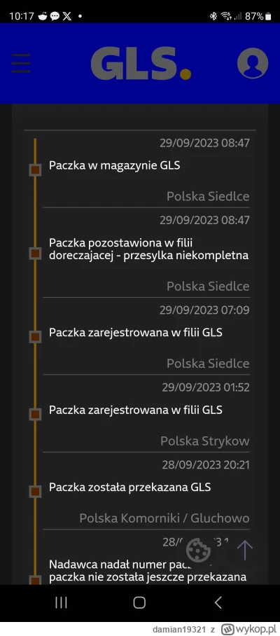 damian19321 - #kurier #gls 
Mirki czy "Paczka pozostawiona w filii doreczajacej - prz...