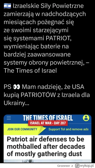 Grooveer - Ukraina liczy, że otrzyma Patrioty po Izraelu.
#wojna #ukraina #polityka #...
