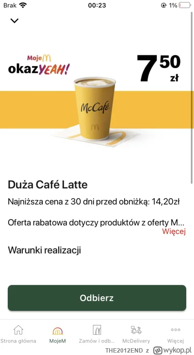 THE2012END - Z aplikacją mcd nie miałbyś taniej kawy? Dopłacałbyś 60gr, ale miałbyś d...