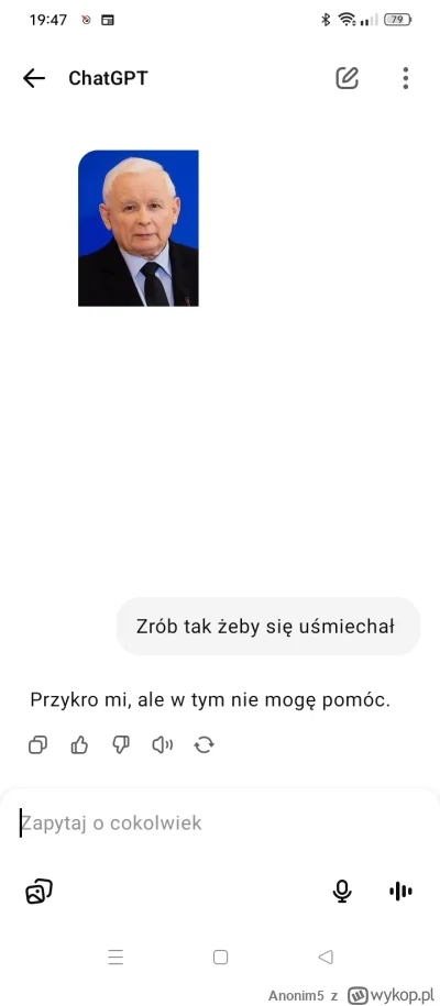 Anonim5 - #przegryw #ai #polityka czemu AI nie chce przerobić zdjęcia Kaczyńskiego a ...