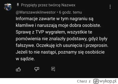 Charz - I screen komentarza, gdyby spadł z rowerka