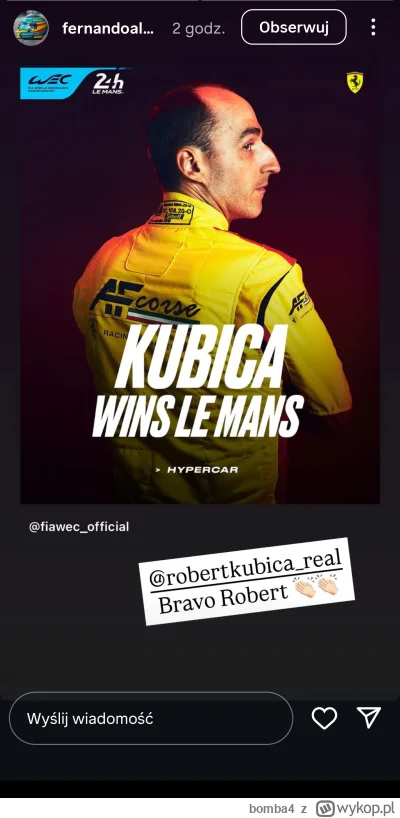 bomba4 - Alonso, ty to dla mnie Polak jesteś!
#f1 #lemans