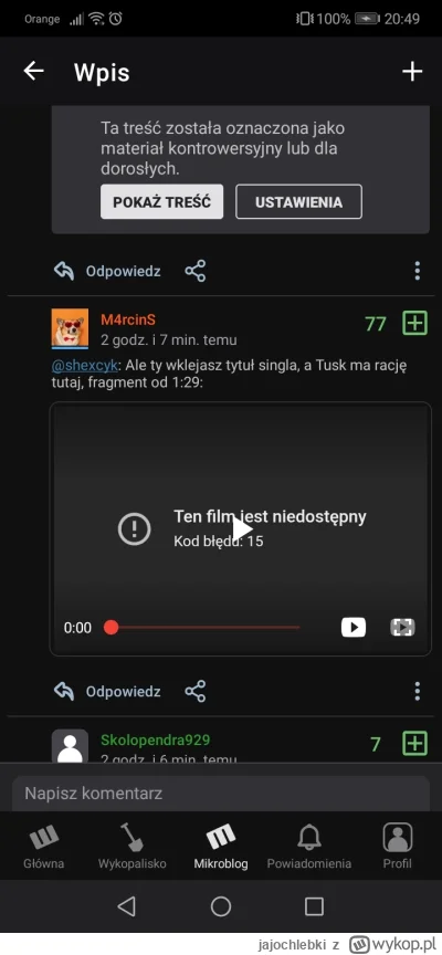 jajochlebki - ostatnio na wykopie nie odtwarzają mi się filmy, muszę nacisnąć ikonę Y...