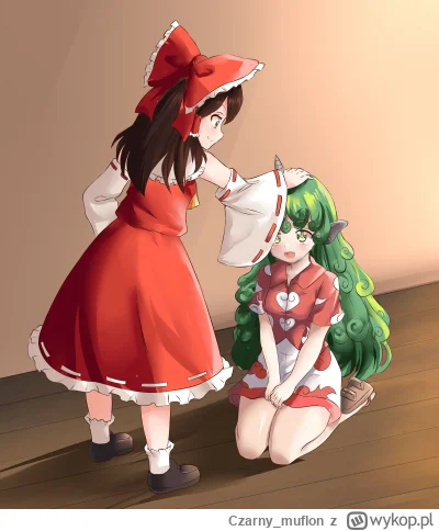 Czarny_muflon - #anime  #touhou #randomanimeshit Reimu głaszcze pitbulla, który wyglą...