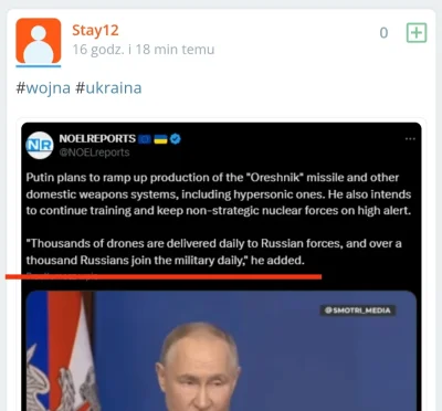 robertkk - >do armii dołącza ponad 1000 osób dziennie

putin przyznał się do gigantyc...