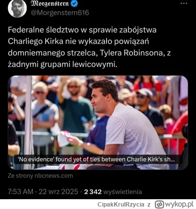 CipakKrulRzycia - #charliekirk #trump #usa #polityka
aby tylko nie okazał się prawaki...