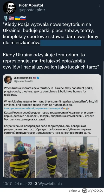 skipp - jeden z bardziej aktywnych trolli kacapskich na Twitterze, konto już któreś z...