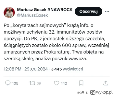 adi0 - 600 umorzonych spraw wobec ludzi z PiS. Jest się czym chwalić.
Gosek chyba pró...