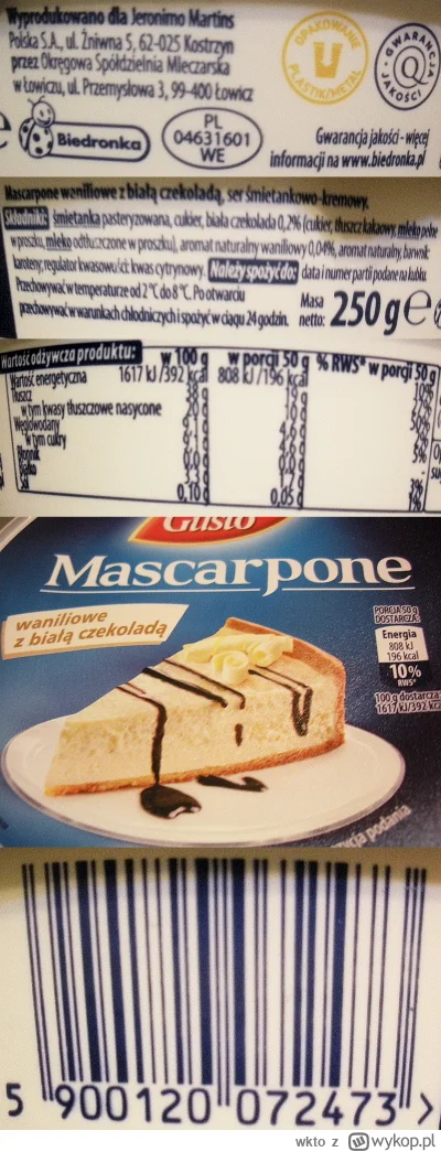 wkto - #listaproduktow
#mascarpone waniliowe z białą czekoladą, ser śmietankowo-kremo...