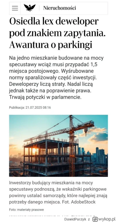DawidParzyk - "Na jedno mieszkanie budowane na mocy specustawy wciąż musi przypadać 1...
