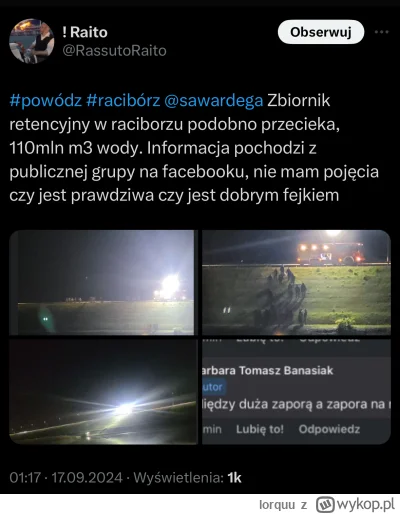 lorquu - #powodz Na fb pojawiają się informacje niepotwierdzone o przecieku zbiornika...