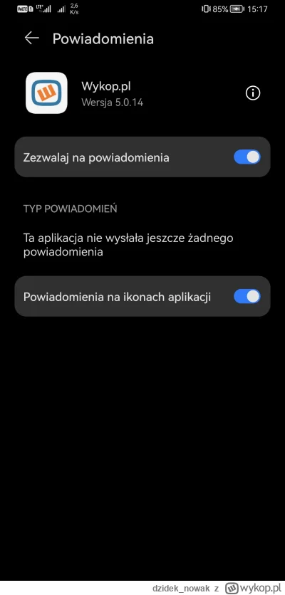 dzideknowak - @p_k tak ta wersja. Nawet nigdy mi nie zadziałało powiadomienie w aplik...