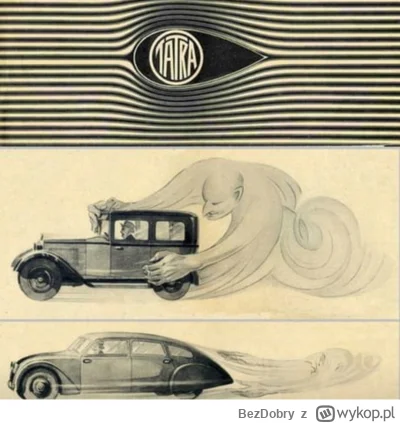 BezDobry - Reklama z lat 30. pokazuje aerodynamikę Tatry 77 w porównaniu do innych ów...