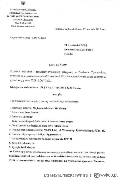 EtenszynDrimzKamynTru - List gończy oryginał 1/3