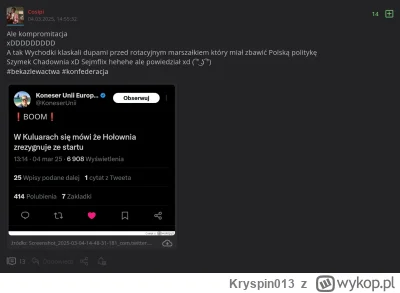 Kryspin013 - >@pyra_wykop: Twój rotacyjny pajac wycofa się z wyborów, takie już głosy...