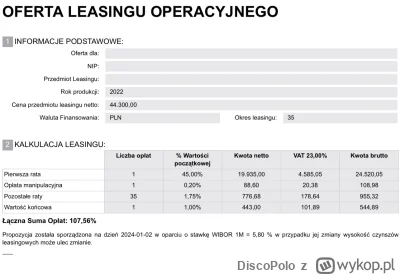 DiscoPolo - Co sądzicie o takiej ofercie? Znośna czy jednak zdzierstwo? #leasing