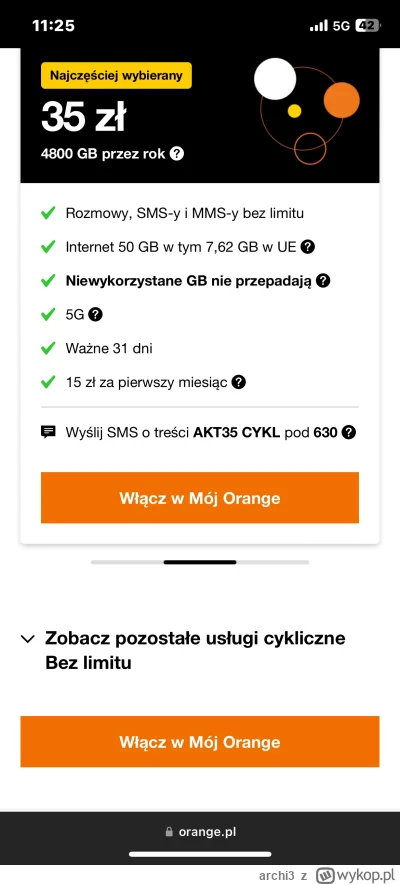 archi3 - @GamingMode zobacz ofertę Orange free tam za 31zl masz praktycznie bez limit...