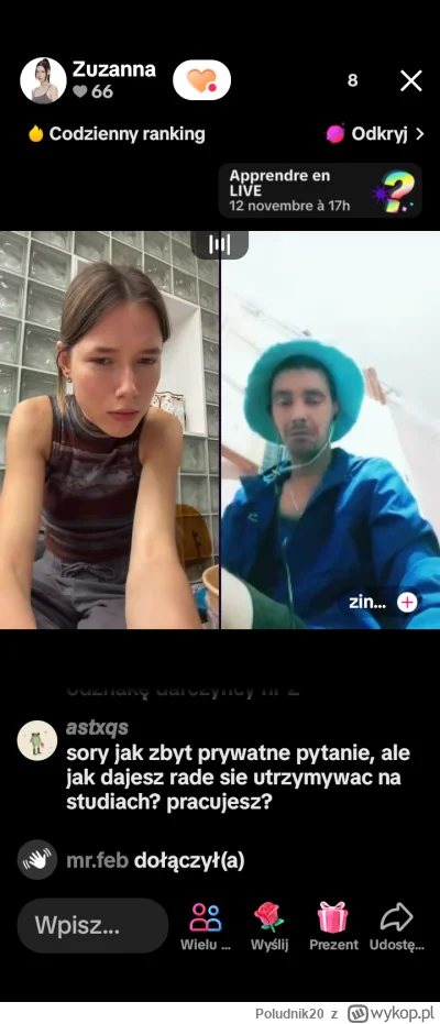 Poludnik20 - Zuzanna pochodzącą z Białegostoku studiuje w Paryzu robi własnie live. G...