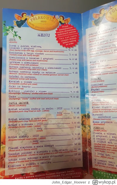 JohnEdgarHoover - #krakow #jedzzwykopem
Znalazłem ulotkę z menu od Polakowskich, boda...