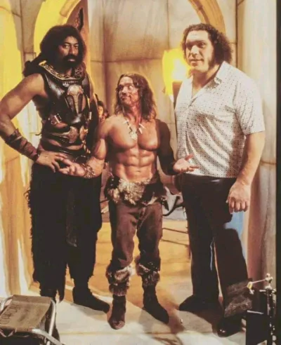 pogop - Arnold Schwarzenegger captured with Wilt Chamberlain and André the Giant in a...