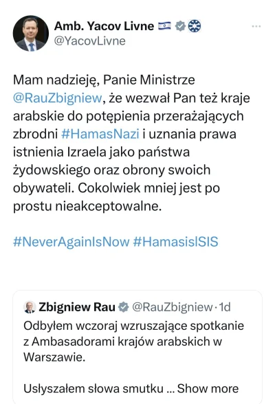 dom_perignon - Wyobraźmy sobie że podobnego tweeta napisałby ambasador Niemiec.

#izr...