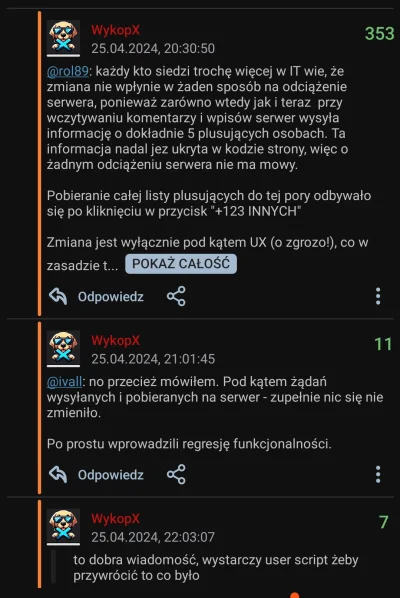 WykopX - @Chrystus
Czy ukrycie plusujących powoduje jakieś oszczędności po stronie se...