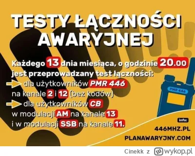 Cinekk - Jak każdego 13 dnia miesiąca o 20.00 są testy łączności w całej Polsce.

kan...